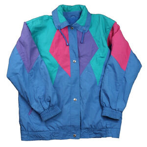 Vtg Charles Klein Front Snap Close Jacket Size Medium Color Block Retro 1990s